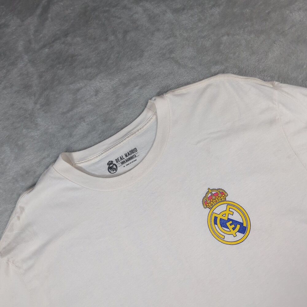 Real Madrid T-Shirt Mens Medium White Hala Madrid Y Nada Mas Soccer Crest Tee M